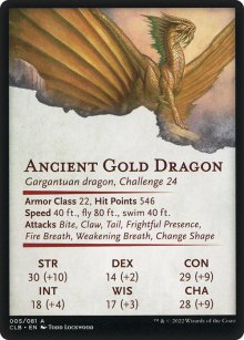 Ancient Gold Dragon - Stats - Commander Legends: Battle for Baldur's Gate - Art Series
